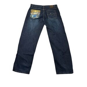 Lifted Research Group LRG Jeans Embroidered Blue Denim